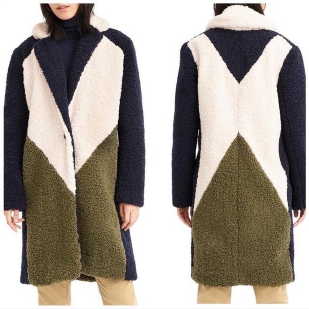 J. Crew Color Block Sherpa Teddy Coat Size M